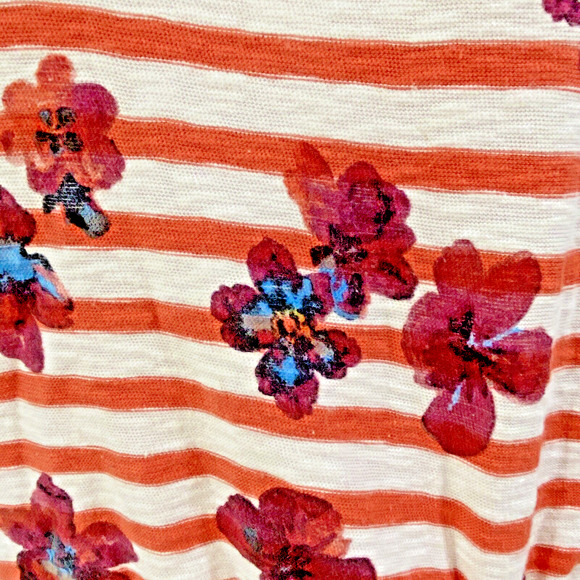 Anthropologie Postage Stamp XS Cropped Tee Shirt Top Red Stripe Floral Tie Waist - Picture 5 of 8